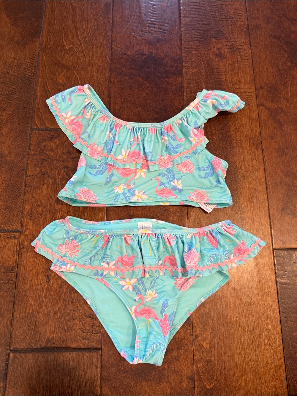 Tommy Bahama Aqua Flamingo Ruffle Two-Piece Swimsuit